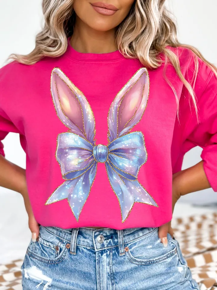 Easter Bunny Coquette PNG, Glitter Easter Bunny png, Happy Easter png, Easter png, Girls Easter Png, Bunny Bow Png, Easter Shirt, Spring png