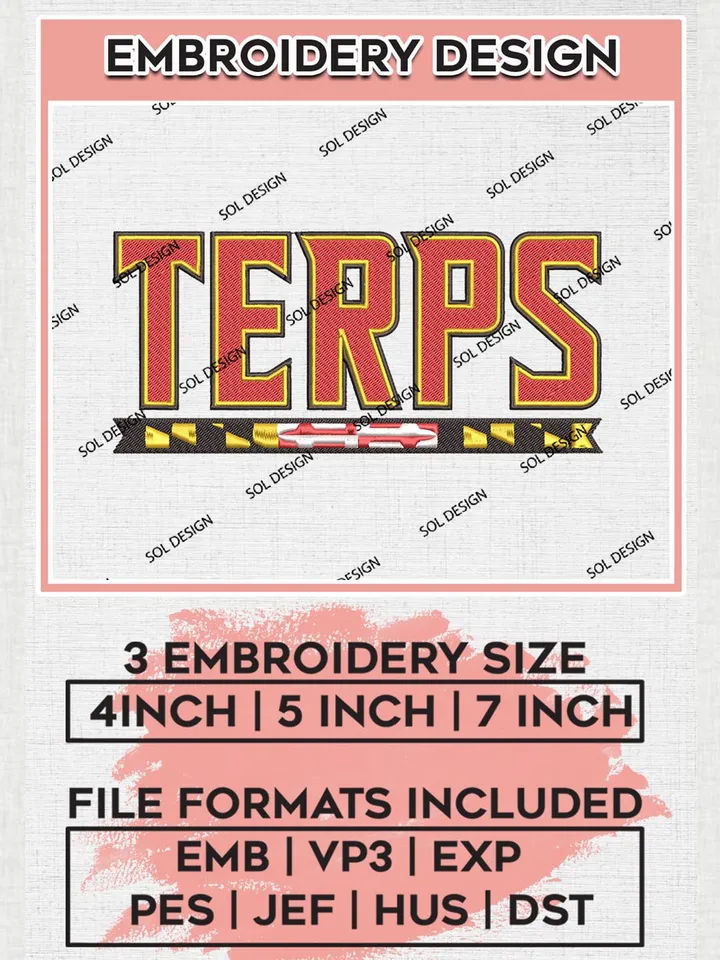 NCAA Terps Football Team Logo Machine Embroidery Design, NCAA Maryland Terrapins Team Design Design files, NCAA Team Embroidery Designs, NCAA Machine Embroidery Designs, Digital Download