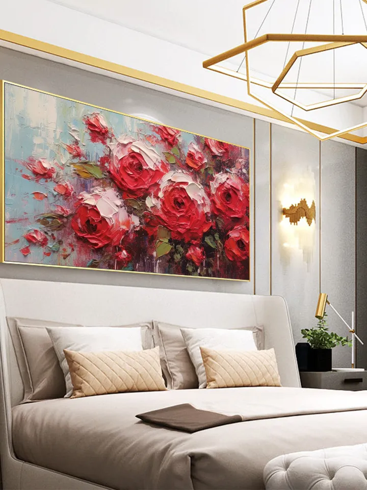 Original Roses Oil Painting On Canvas, Abstract Red Flowers Painting, Large Wall Art, Custom Painting, Living room Wall Decor, Home Decor