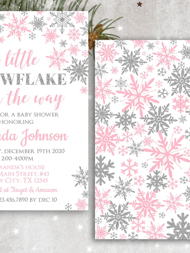 A Little Snowflake is on the way Baby Shower Invitation, Winter Wonderland Baby Shower Invitation, It's a Girl Invitation Editable Template