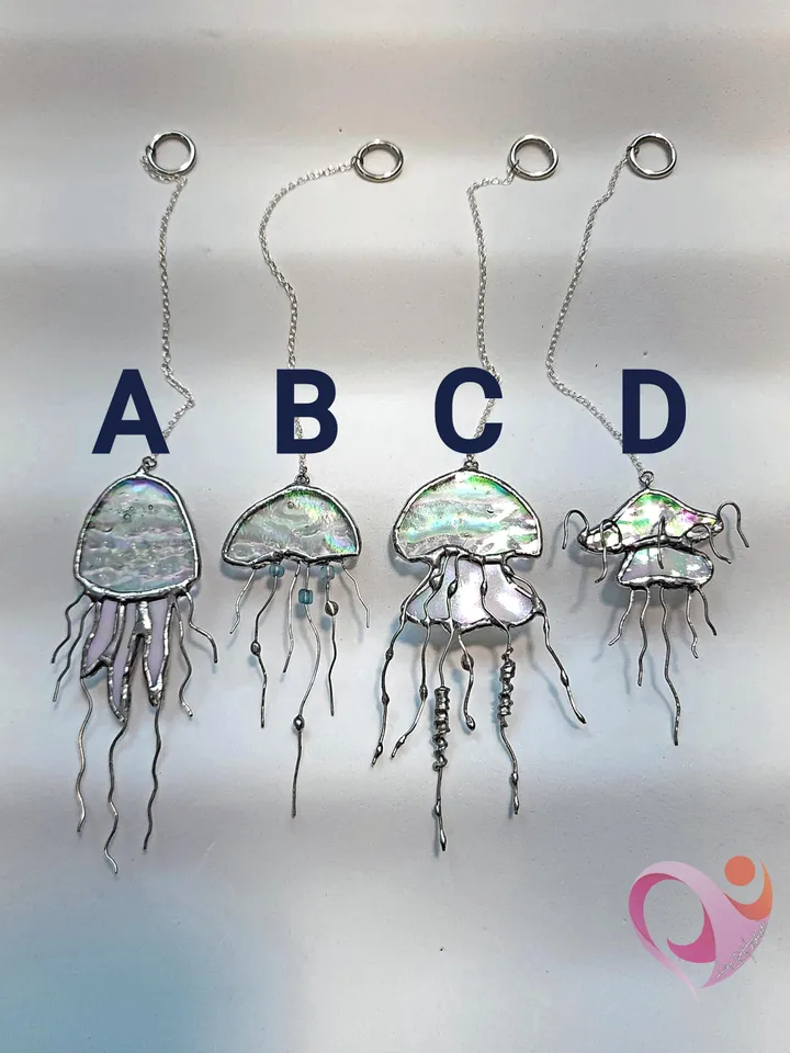 Mini Stained Glass Jellyfish Car Charm Suncatcher for Rear View Mirror Cute Car Accessories for Ocean Lover Gift under 20 Jellyfish Pendant