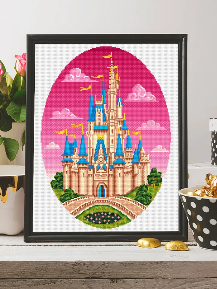 Cinderella castle set cross stitch pattern download PDF Magic Kingdom cross stitch Day and night pattern, Castle princess embroidery PDF #C6