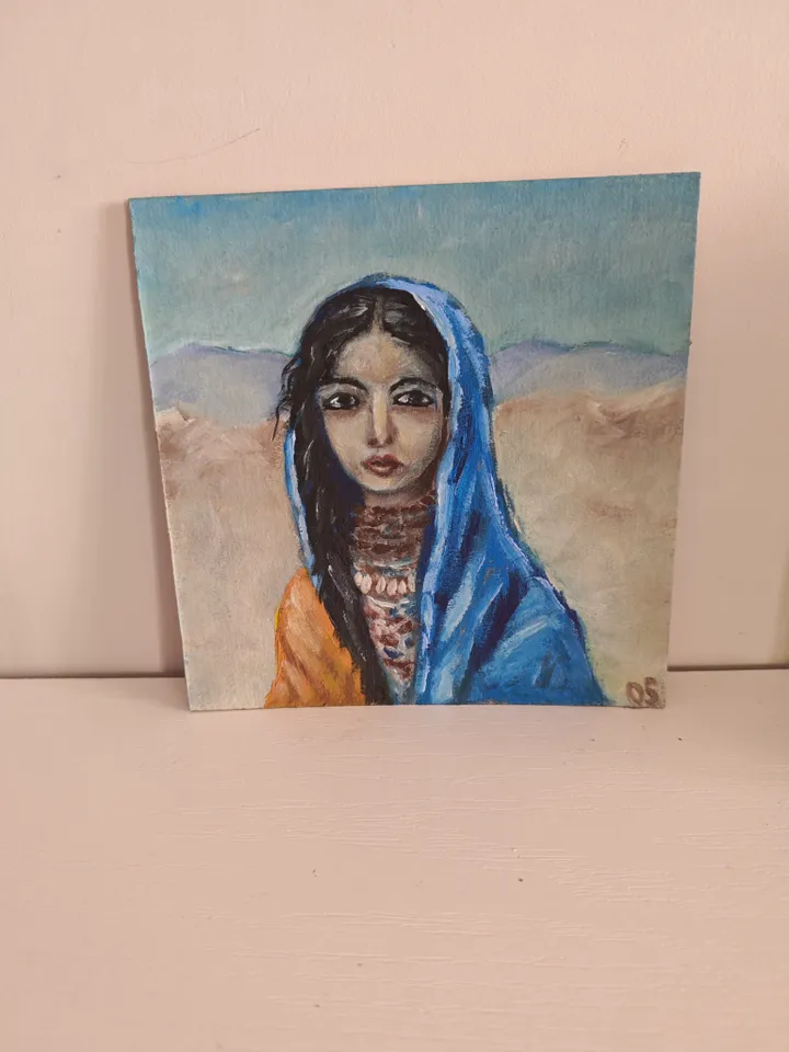 Bedouin Girl Portrait Original Painting Girl In Blue Scarf Original Art Bedouin Girl Modern Artwork Bedouin Girl In Blue Scarf Wall Decor Bedouin Woman Oil Painting 6x6 inches by OlgaSokolovaArt