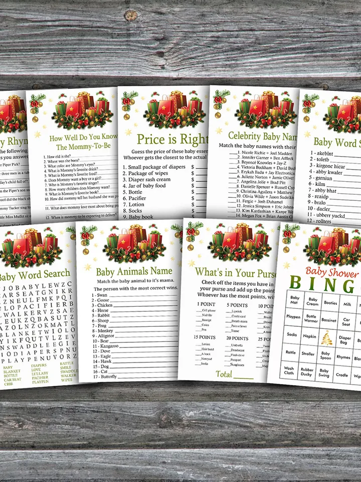 Christmas presents baby shower games bundle,Christmas Baby Shower games package,Fun Baby Shower Games,9 Printable Games