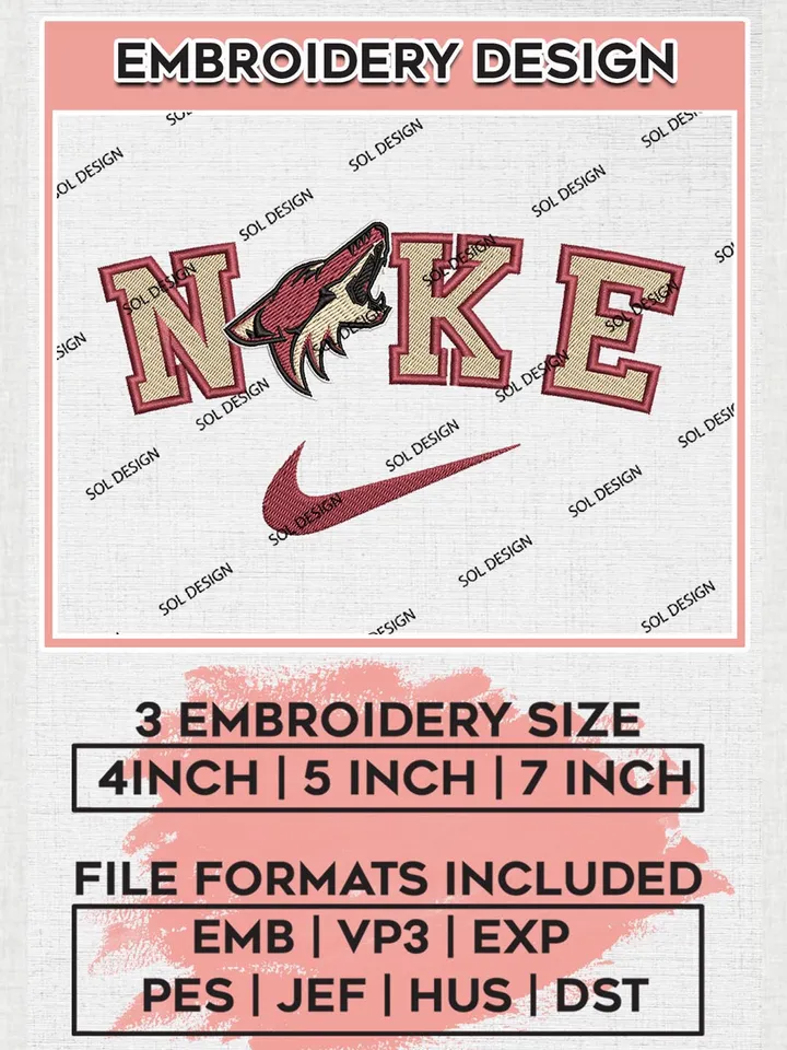 Nike Arizona Coyotes Machine Embroidery Files, NHL Arizona Coyotes Embroidery Designs, NHL Coyotes Logo, NHL Machine Embroidery Designs, Digital Download