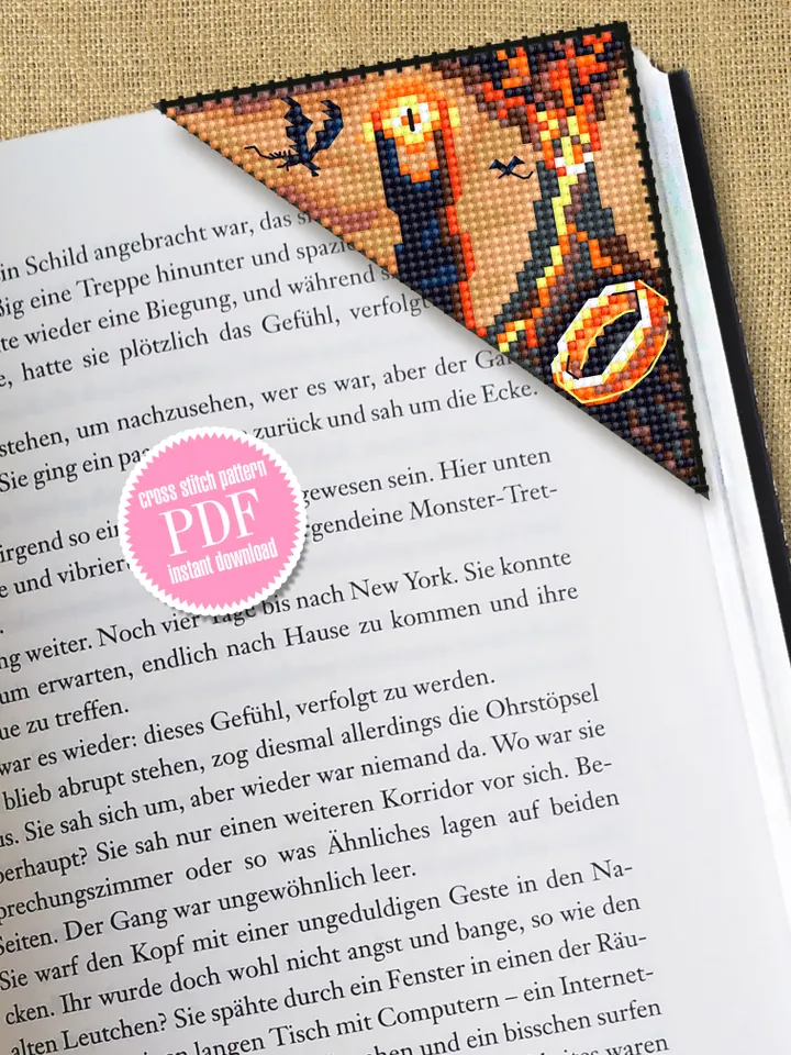 Fantasy Bookmark Mordor Cross Stitch Pattern PDF Download Magic Bookmark in Digital PDF Format, Cross Stitch Based on the Movie "Lord of the Rings" Dark Tower Mordor Magical World #B132