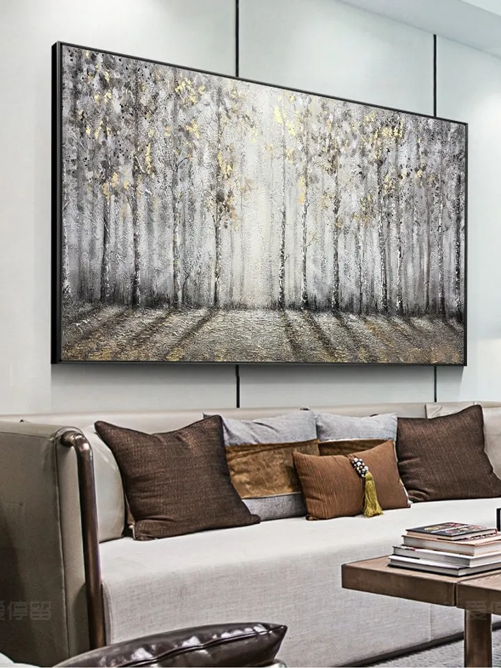Large original oil painting on canvas,abstract art,forest,trees,landscape,golden painting,nature,Bedroom Living room painting,large wall art