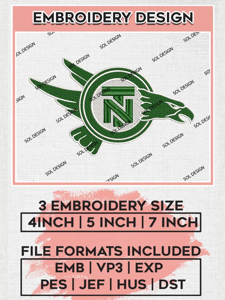 North Texas Mean Green Team Logo Embroidery Design Files, NCAA North Texas Mean Green Team Embroidery, NCAA Game Day, Machine embroidery designs, Digital Download