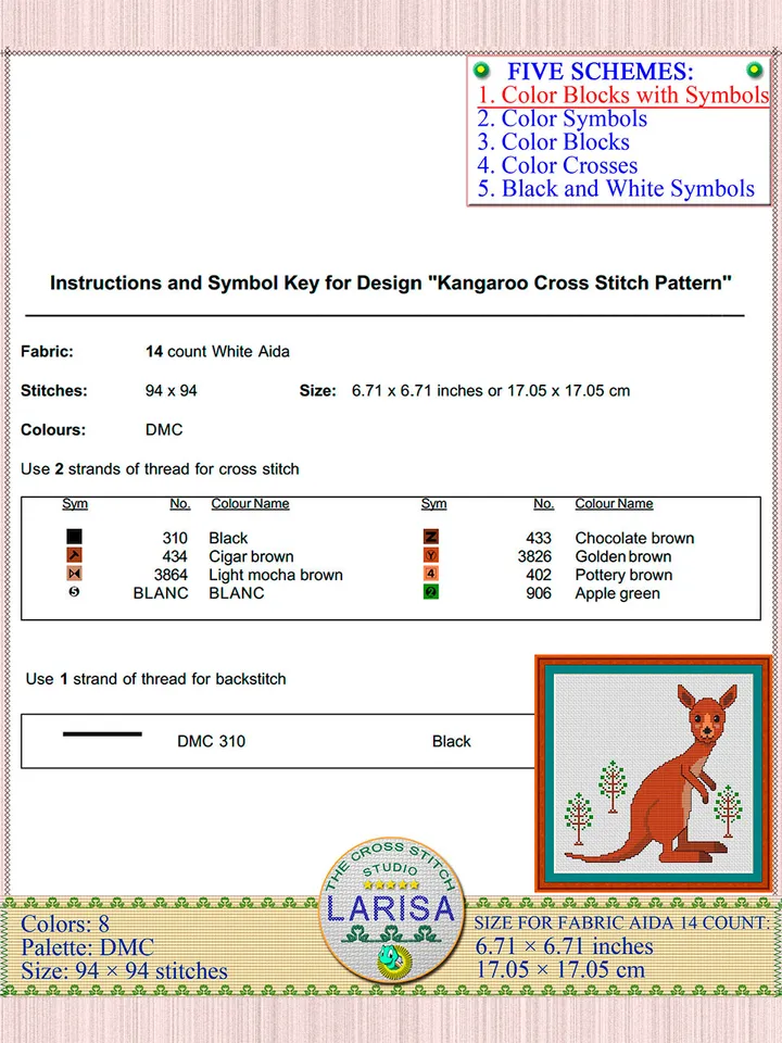 Kangaroo Cross Stitch Pattern | Cute Kangaroo Cub Chart