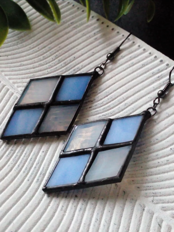 Checkerboard earrrings, chess earrings, plaid earrings, check earrings, geometric earrrings, simple stained glass