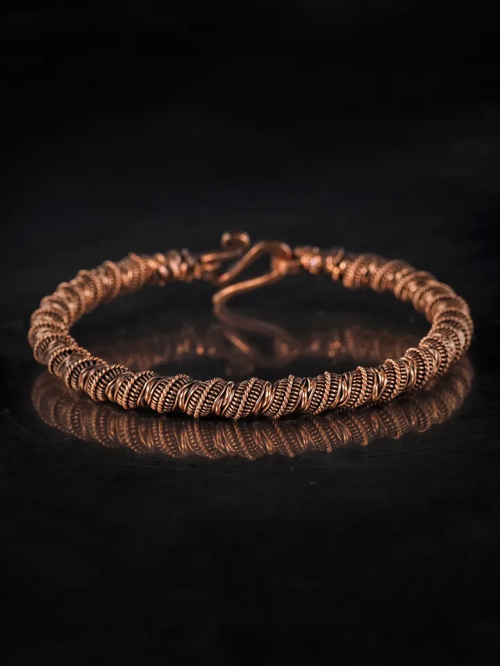 Narrow wire wrapped copper bracelet Unique metal bangle Handmade jewelry