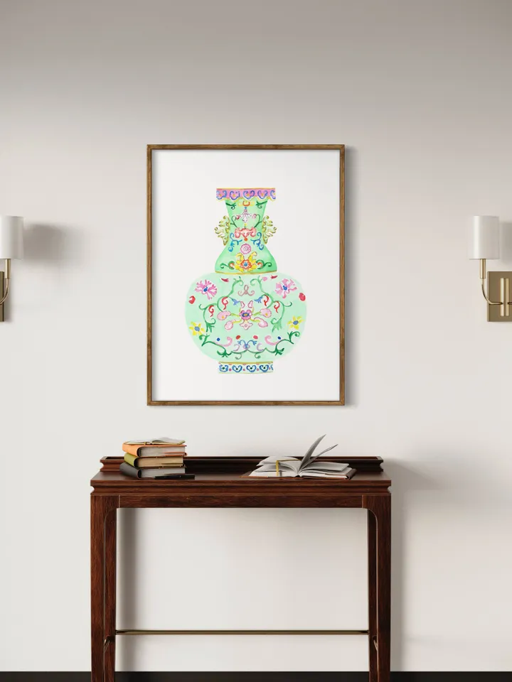 Chinoiserie Green Ginger Jar Watercolor Wall Art Print Chinoiserie Vase Art Vintage Porcelain Vase Arts For Living Room Ginger Jar Decor