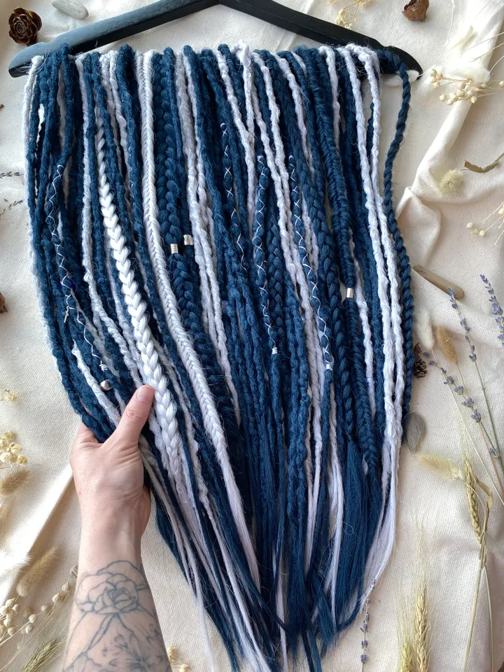 Dark blue and gray synthetic crochet De dreadlocks and braids ready to ship, Dreads extensions, Faux locs, fake dreads