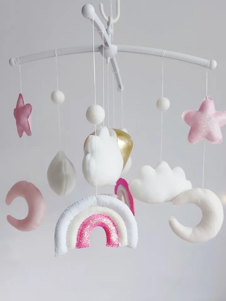 Baby mobile girl with Rainbow ,Nursery decor and Best baby shower gift Handmade