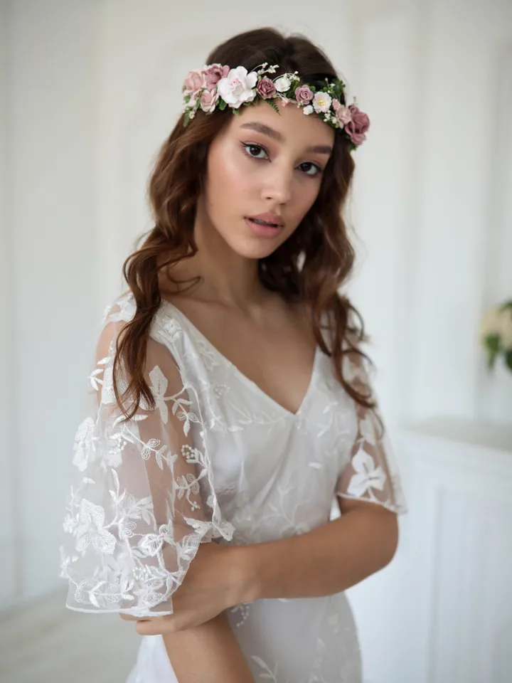 Flower crown, Dusty rose flower crown, Wedding flower crown, Bridal flower crown, Bridesmaids crown