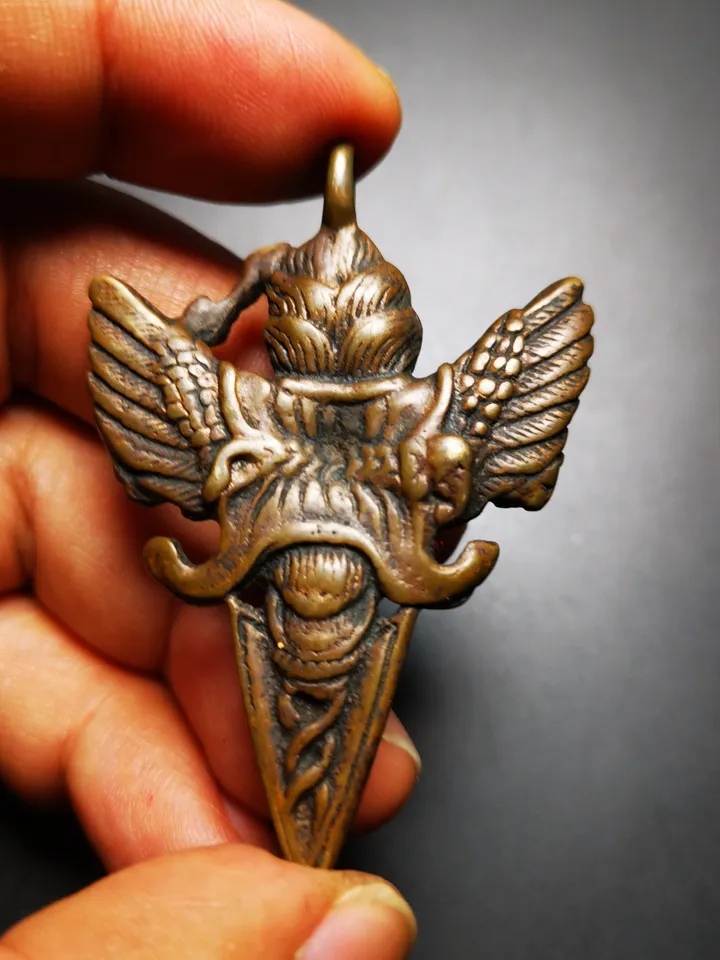 Gandhanra Antique Tibetan Thokcha Amulet Pendant,Mahakala Phurba, Buddhist Protector Deity, 80 Years Old