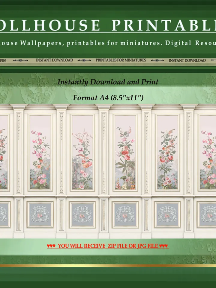 Wallpapers- Set 11 | Printables for Dollhouses and Unique Miniature Projects | Digital Downloads | in Scale 1/12th