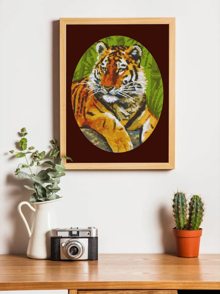 Tiger cross stitch pattern download PDF Wild animal cross stitch chart, Nature hand embroidery PDF Big tabby cat cross stitch Home decor #K5