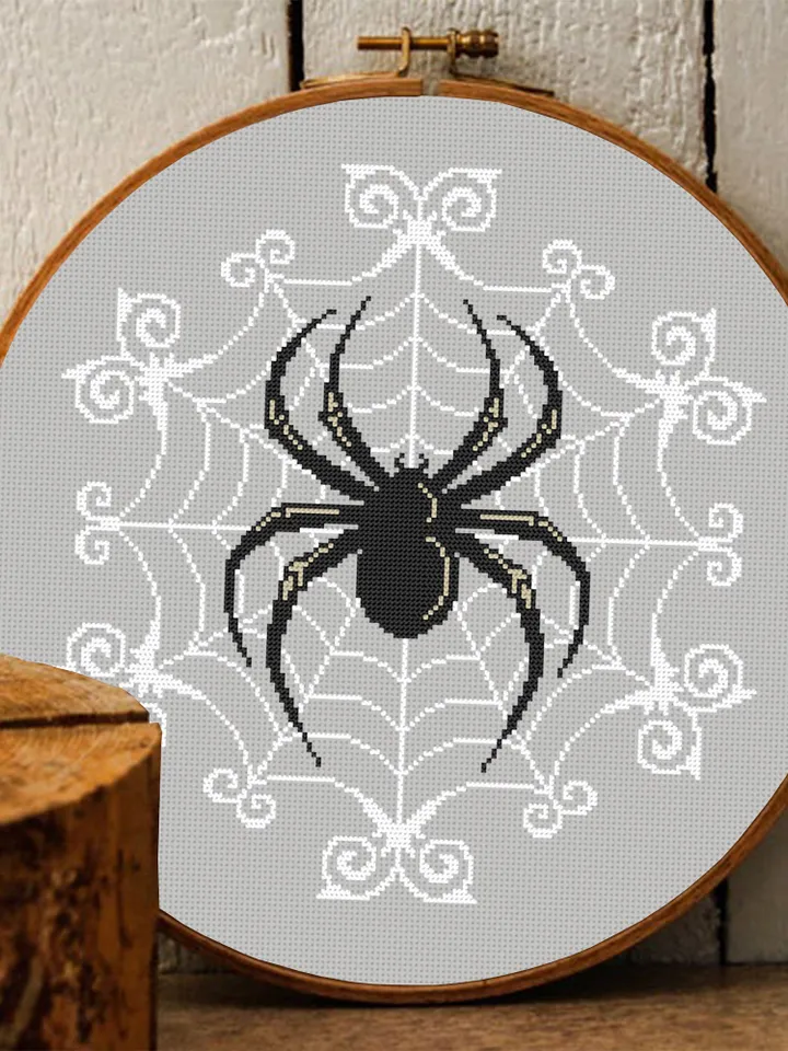 Halloween spider cross stitch pattern download PDF Spider web mandala cross stitch chart, Spooky cross stitch, Gothic home decor #H54