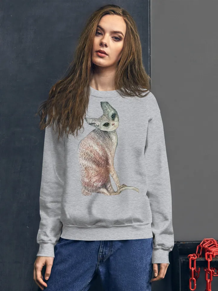 Mystery cat Unisex Sweatshirt made with my original unique mix media painting,cats t shirts, unique designer shirts,gifts for her.