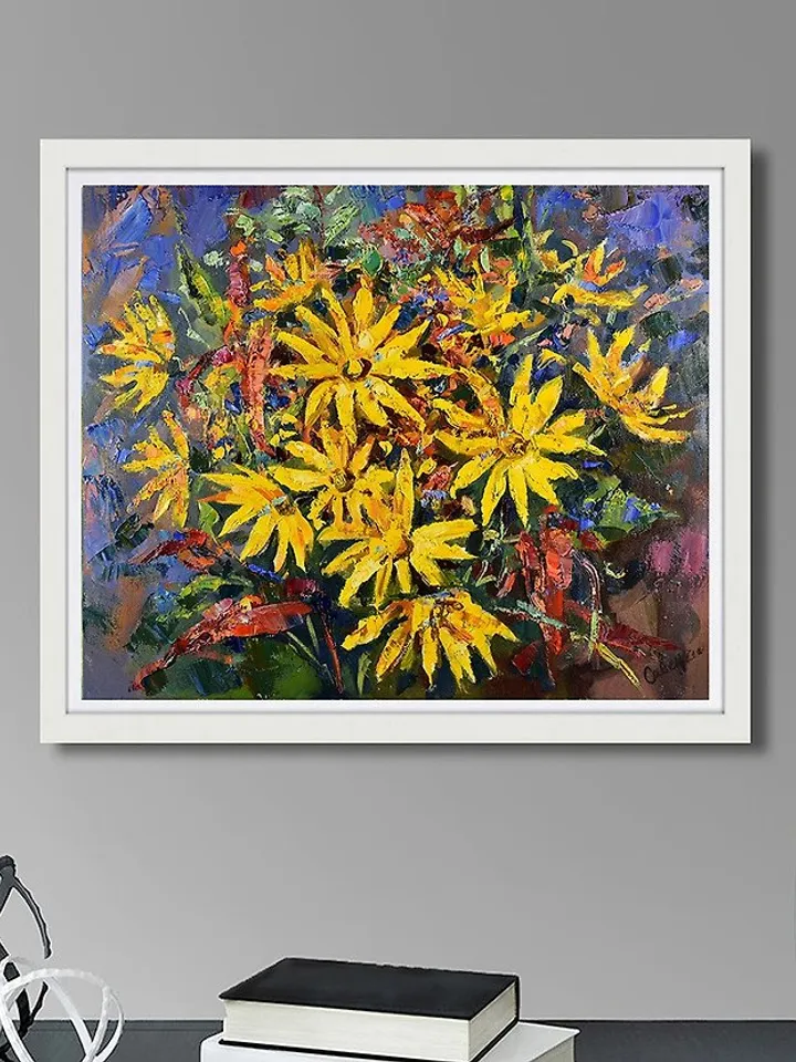 Bouquet Painting Flower Original Art Yellow Floral Artwork Impressionism