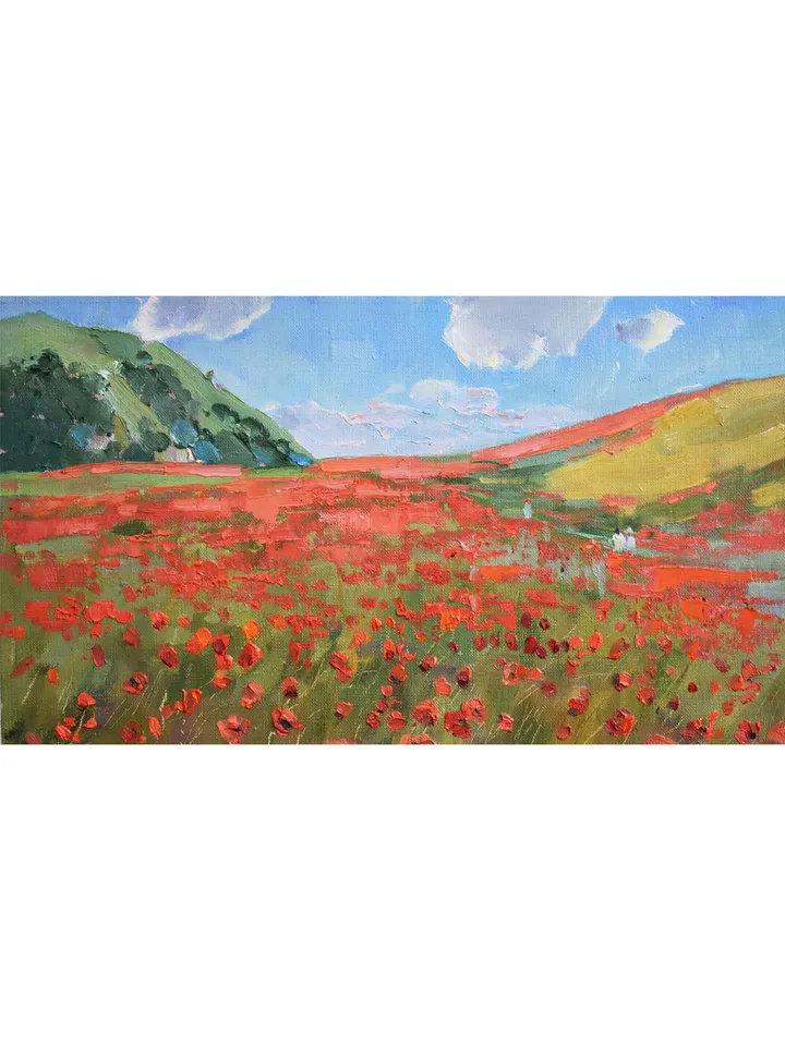 Art painting field of flowers summer landscape art original