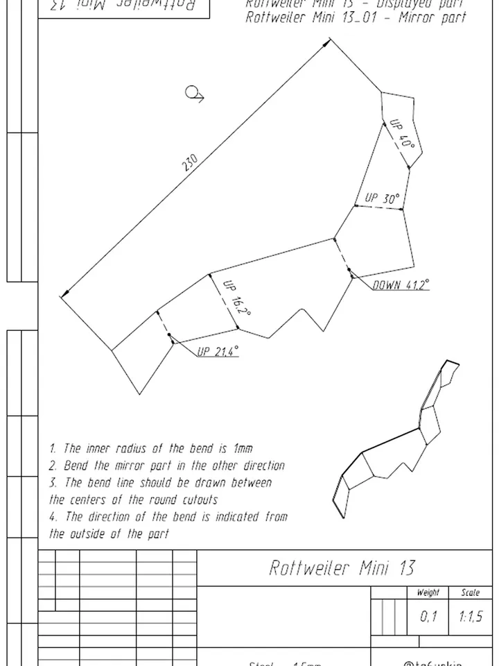 Welding Project Plans Drawings Rottweiler Mini (DXF, PDF)
