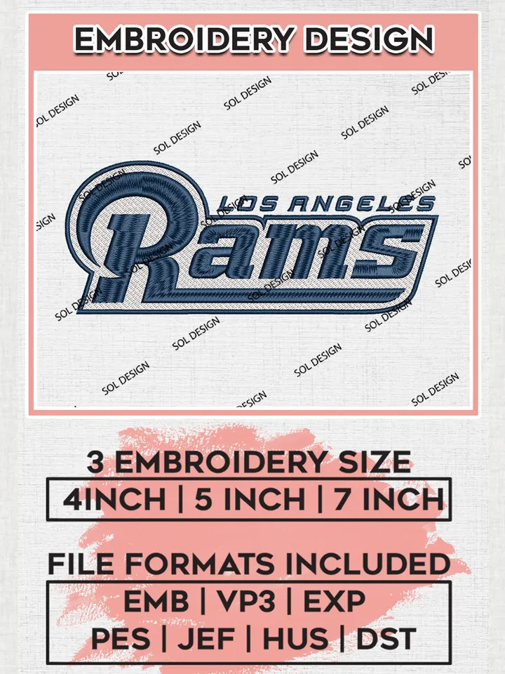 NFL Los Angeles Rams Wordmark Embroidery Designs, NFL Rams, NFL Embroidery Designs, NFL Los Angeles Rams Machine Embroidery Design, Digital Download
