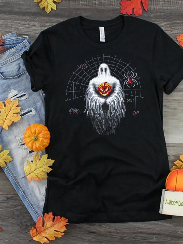 Gothic Halloween cross stitch pattern download PDF, Spooky ghost cross stitch chart, Halloween spider cross stitch, Scary halloween #H40