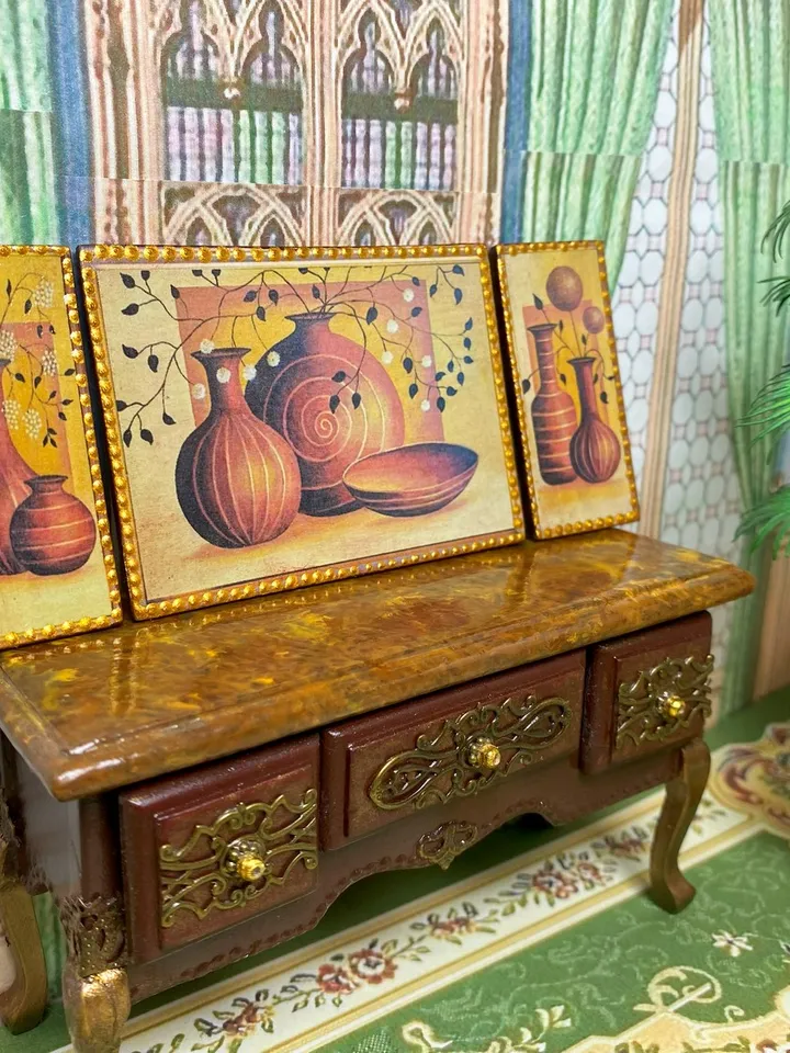 Miniature triptych for a dollhouse. Painting for dolls. 1:12. Miniature dollhouse. Handmade.