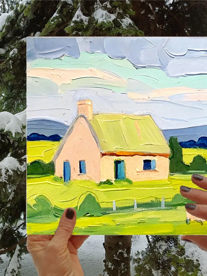 Original Oil Painting Irish Cottage Original Art Ireland Painting Landscape Impasto Oil Painting Impressionist Art Gift by ArtProkopaloSv