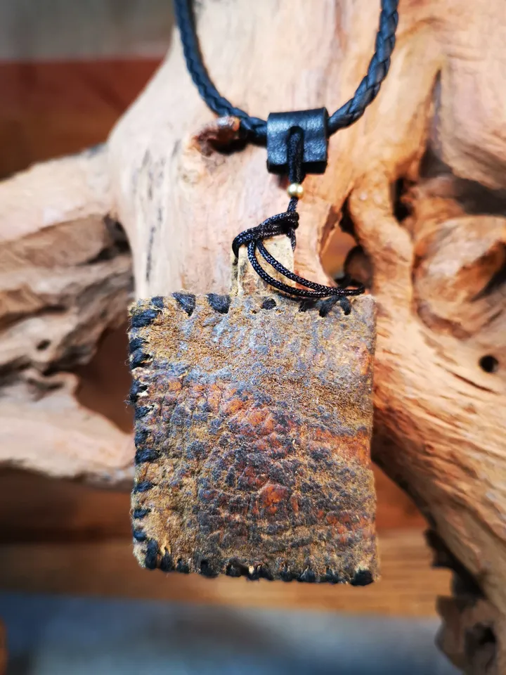 Gandhanra Antique Amulet Pendant,Stupa / Pagoda Tsa Tsa Mold on leather Sachet