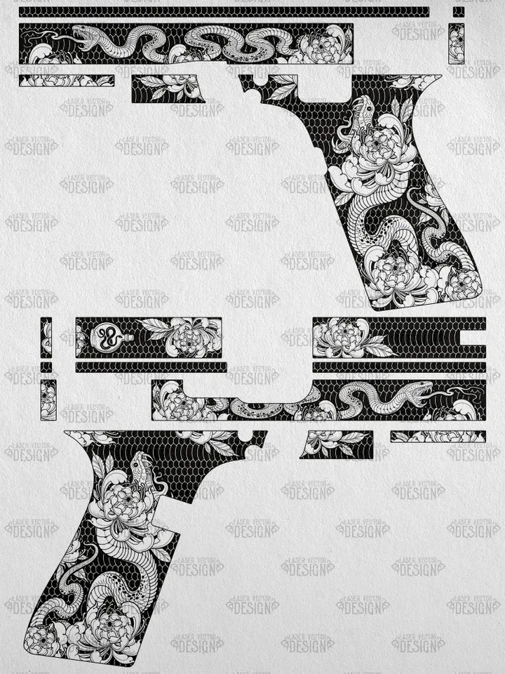 VECTOR DESIGN Glock 19 gen 3 Snake and flowers