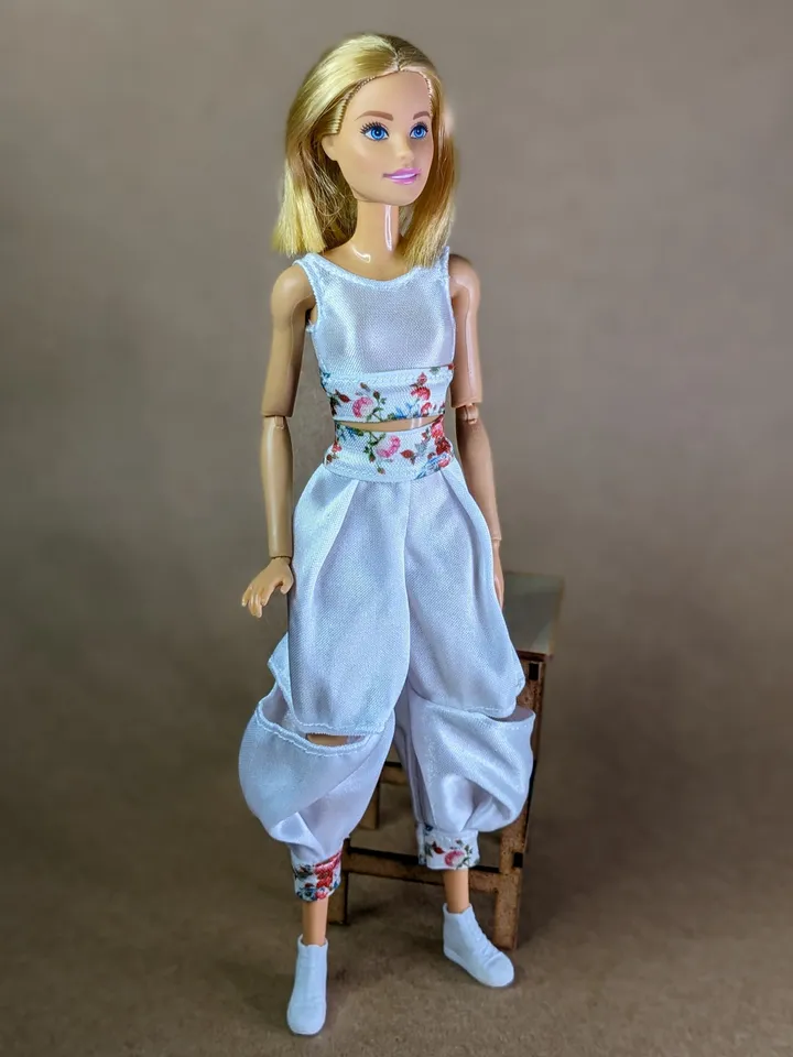 Handmade white & red floral print sports set for 1/6 scale fashion female dolls