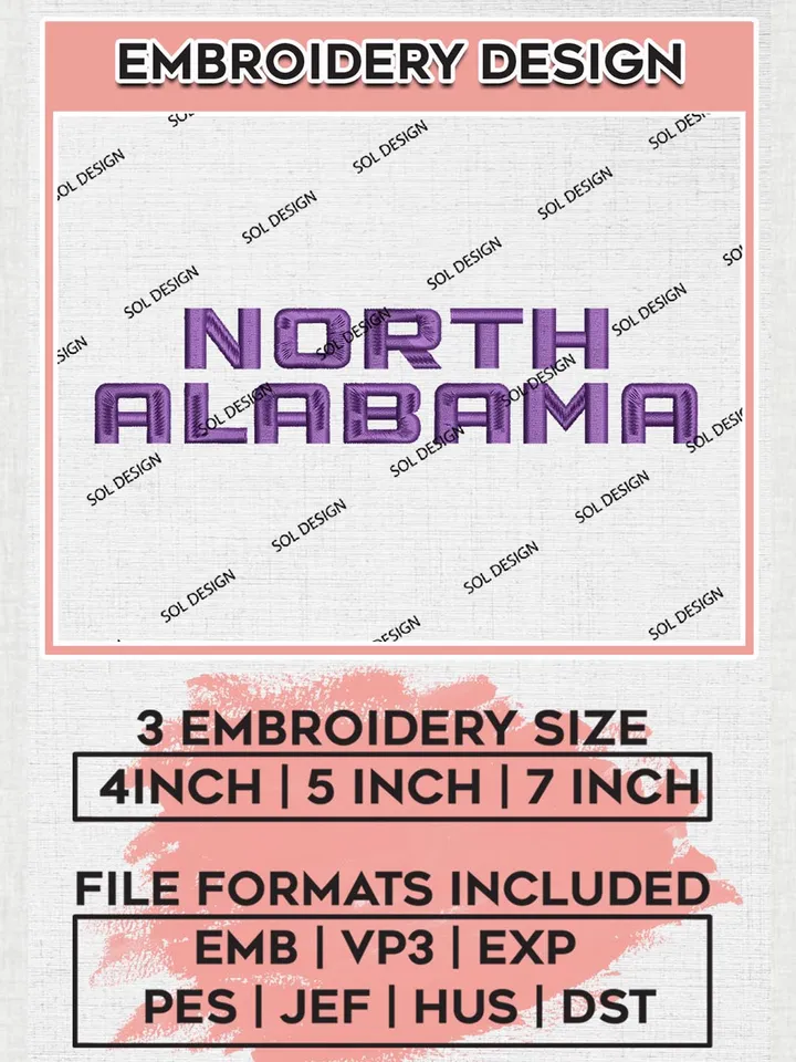 NCAA North Alabama Team Writing Logo Embroidery Design Files, NCAA North Alabama Lions Machine Embroidery, NCAA Teams, 3 sizes, NCAA Machine embroidery designs, Digital Download