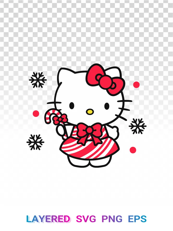 Hello Kitty Christmas PNG, Candy Cane SVG, Sanrio Clipart 🍬