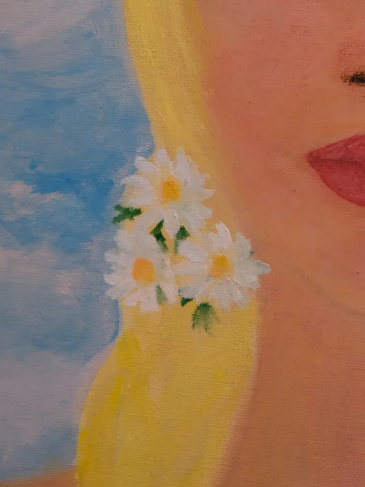 Oil Painting Girl with Daisies Summer Female Portrait Figurative Art Stretched Canvas 16x12in Wall Decor Occasion Gift
