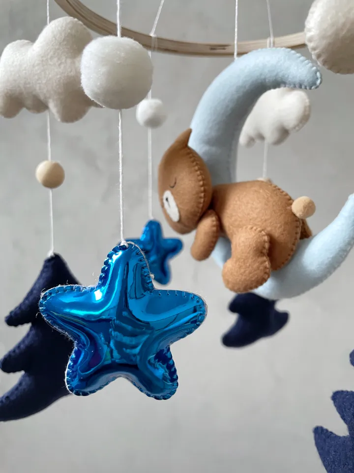 Woodland baby mobile boy, Bear crib mobile boy, Animal nursery mobile