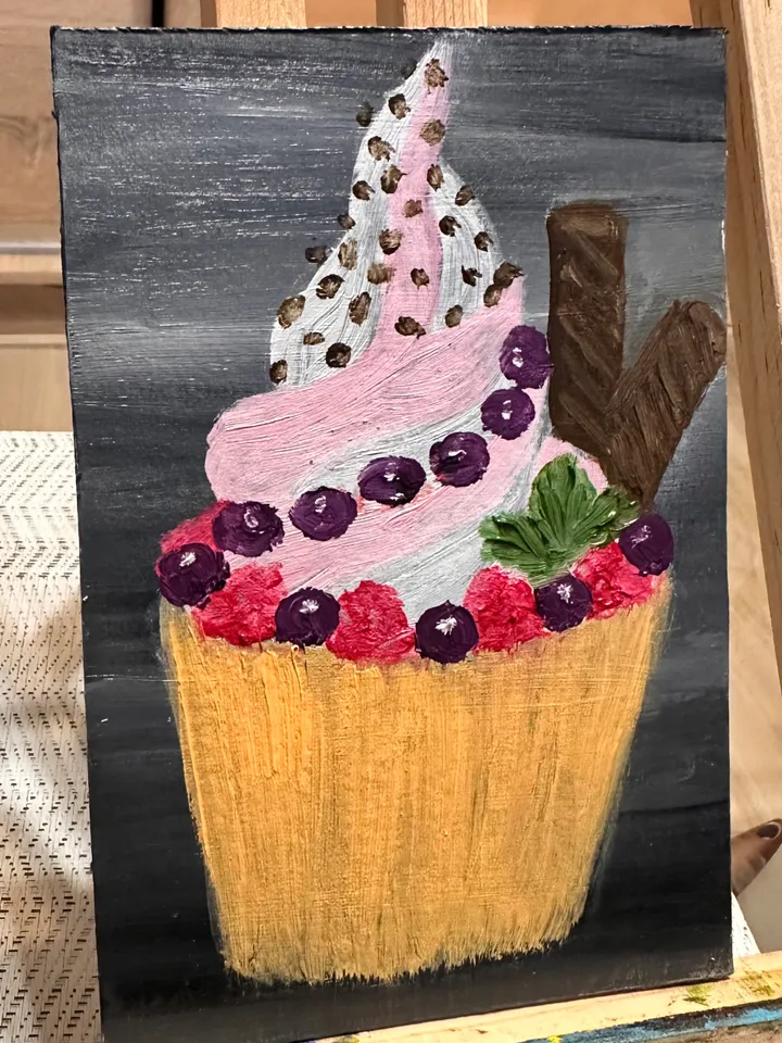Oil Painting Cupcake with Berries Cake Food Cardboard 10x15cm 6x4 inch Kitchen Wall Decor