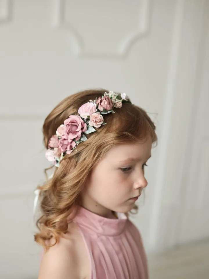 Flower girl Crown, Dusty flower crown, Flower Halo, Wedding flower cro