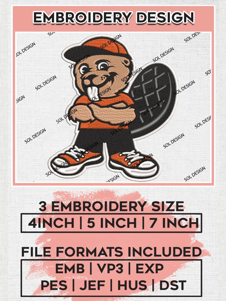 NCAA Oregon State Beavers Team Mascot Logo Embroidery Design Files, NCAA Oregon State Beavers Machine Embroidery, NCAA Teams, Game Day, 3 sizes, NCAA Machine embroidery designs, Digital Download