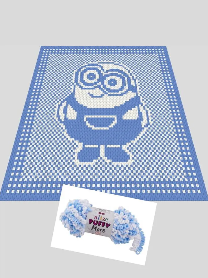 Loop yarn Finger knitted Minion blanket pattern