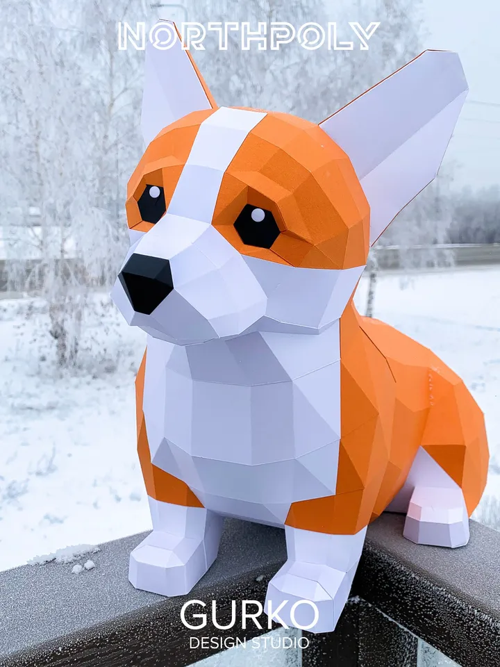Papercraft Corgi Puppy, Dog, Digital Template, PDF Download, Gurko, Low Poly, Pepakura, Origami Sculpture, Paper Party Decoration, DIY Gift