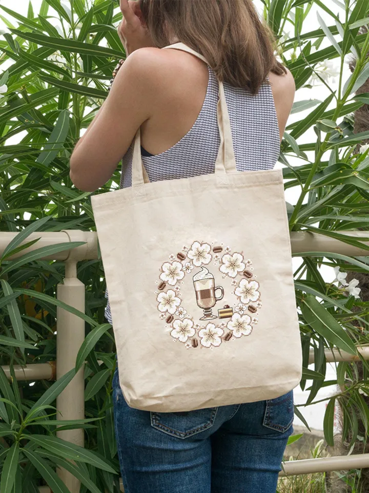 Coffee cross stitch pattern PDF download Latte cross stitch chart, Floral coffee pattern digital PDF, Flower wreath, Coffee lover gift #F19