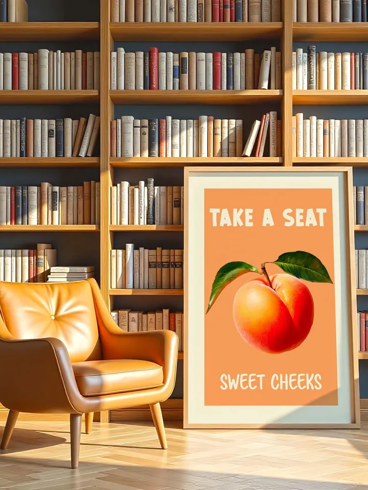 Nice Bum Poster Funny Bathroom Wall Art Take a Seat Printable Retro Toilet Art Cheeky Peach Poster Digital Download Toilet Humor Print