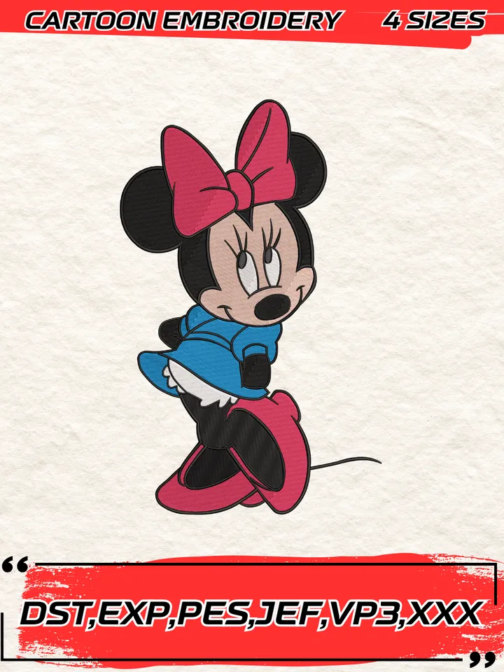 Minnie Mouse Embroidery Design, Disney Cartoon Embroidery Design ,Machine Embroidery Design File,4 Sizes, Digital Download