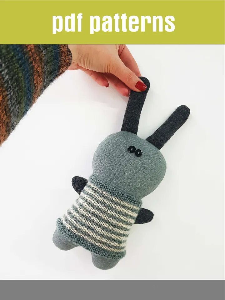 Stuffed rabbit sewing and knitting patterns PDF, 2 tutorials in English