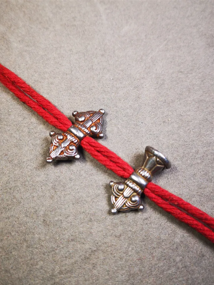 Gandhanra Handmade Tibetan Amulet, Big Size Vajra and Dorje Bell Pendant, Marker Bead for Mala Accessories, Made of Cold Iron