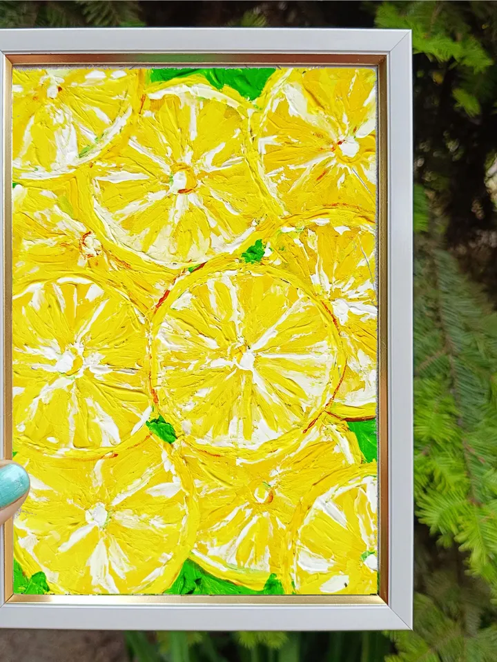 Lemon Slices Oil Painting  Citrus Original Art Kitchen Wall Art Decor Christmas Gifts by ArtProkopaloSv 7x5