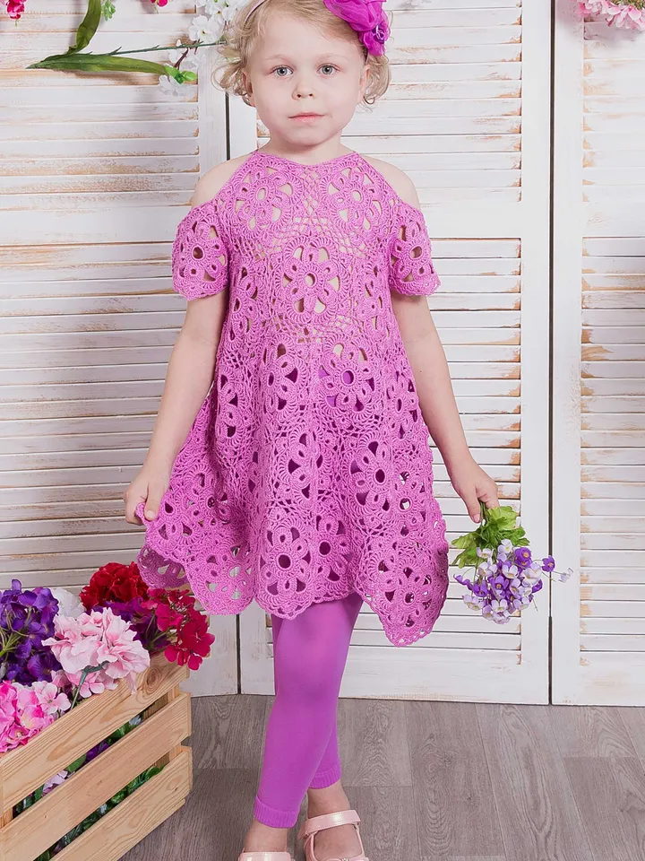 Open Shoulder Summer Dress Kamila for Little Girl Crochet Pattern